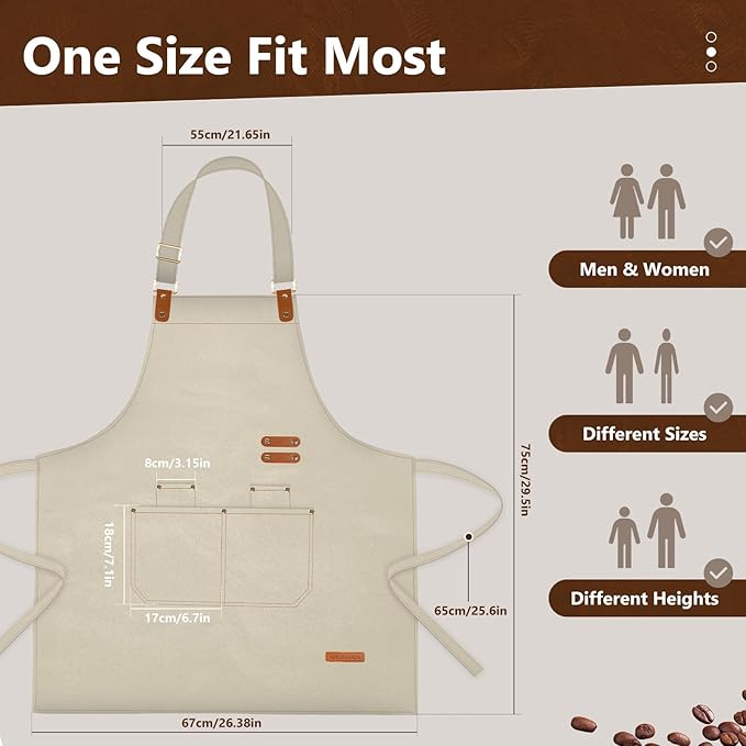 Chef Apron for Men Women with Pockets Adjustable Strap, Water Repellent Apron for Cooking, Baking