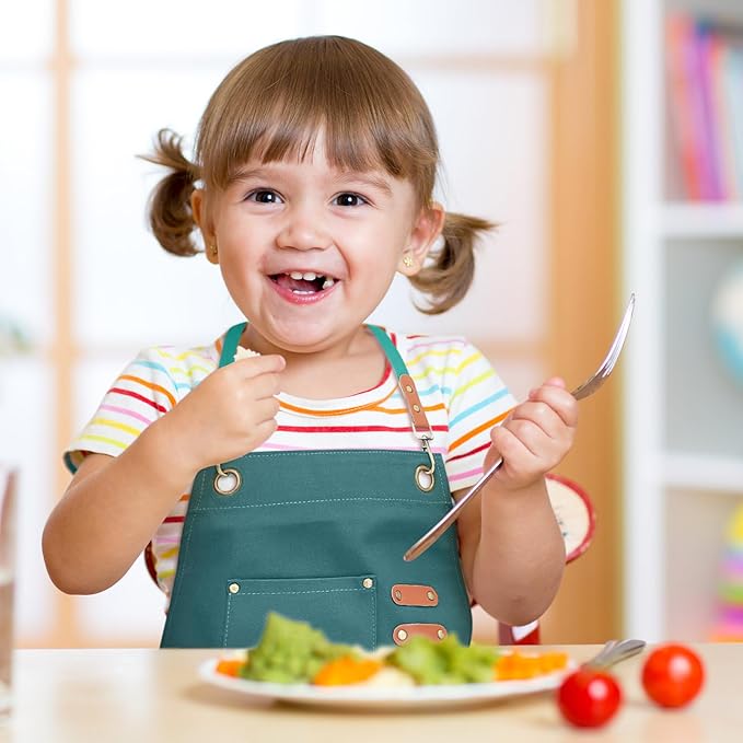 Unisex Aprons with Large Pockets,Cotton Canvas Cross Back Heavy Duty Adjustable Work Apron,Size Kids to Adult