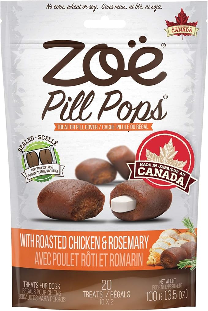 Zoe Zoë Pill Pops for Dogs, Healthy Dog Treats, All Natural Dog Treats to Hide Medication, Roasted Chicken with Rosemary Recipe, 3.5 oz
