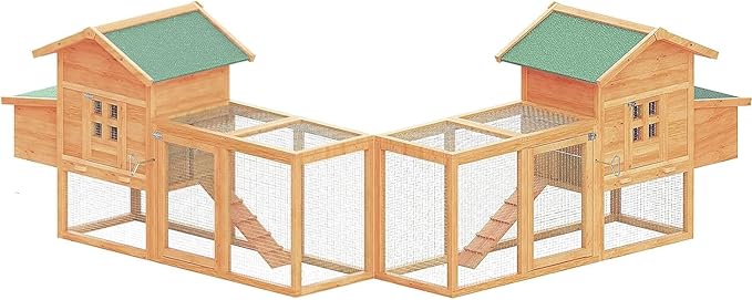 160" Large Chicken Coop, Waterproof Outdoor Hen House for 6-8 Chickens, Wooden Chicken House with Nesting Box, Removable Tray, PVC Cover, Run, for Garden Backyard Cage