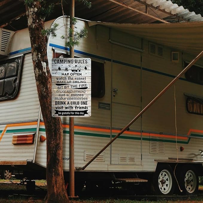 Camper Decor Camping Rules Sign Rv Signs For Campers Camping Metal Tin Signs Camping Accessories Camper Decorations For Inside Campers Gifts Campsite Lake Cabin Wall Art Decor Decorations