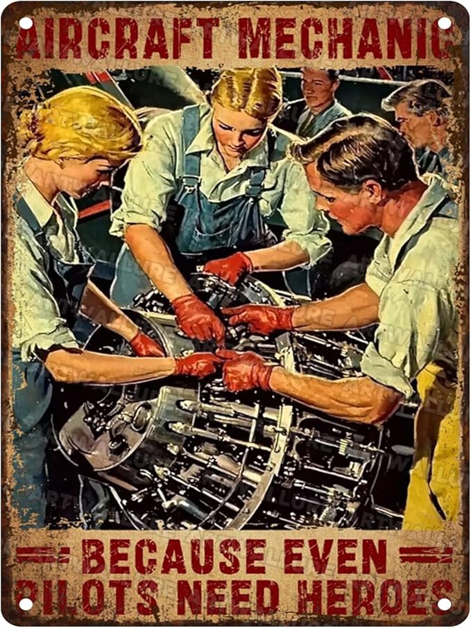 Aircraft Mechanic Decor Because Even Pilots Need Heroes Tin Plaque Home Family Poster Tin Sign Funny Metal Sign Bedroom Retro Parlor Yard Courtyard Farm 12x16inch