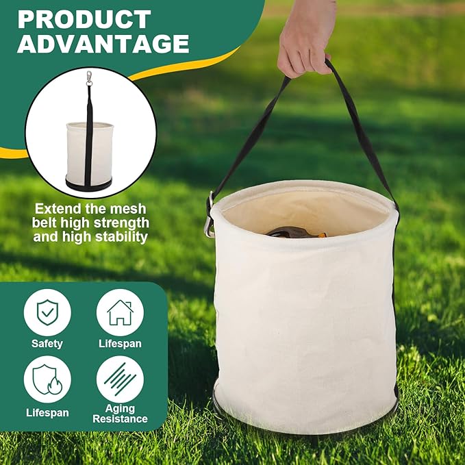 Utility Canvas Bucket 15" x 12" All Purpose Truck Tool Bucket Bag Organizer with Plastic Bottom Metal Hook for Store Work Tool Accessory, Load Capacity up to 150 Lbs