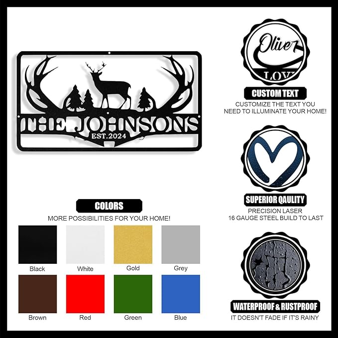 Personalized Deer Metal Sign, Custom Farm Sign, Custom Farm Metal Signs Outdoor, Customized Family Name Signs for Farms, Ranch, Farmhouse, Housewarming Rancher Gifts