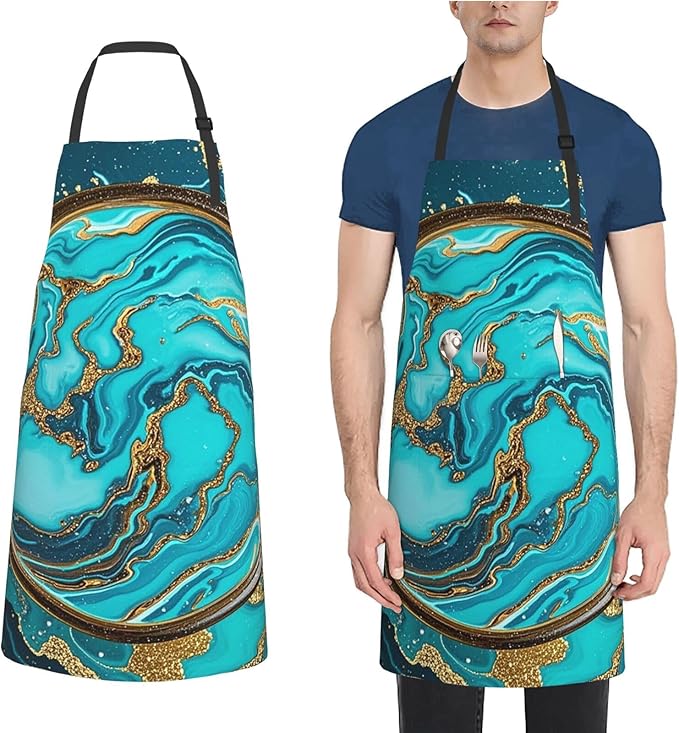 Waterproof Apron Adjustable Bib for Women Men Vintage Nautical White Ship Cooking Aprons Chef Bibs with 2 Pocket
