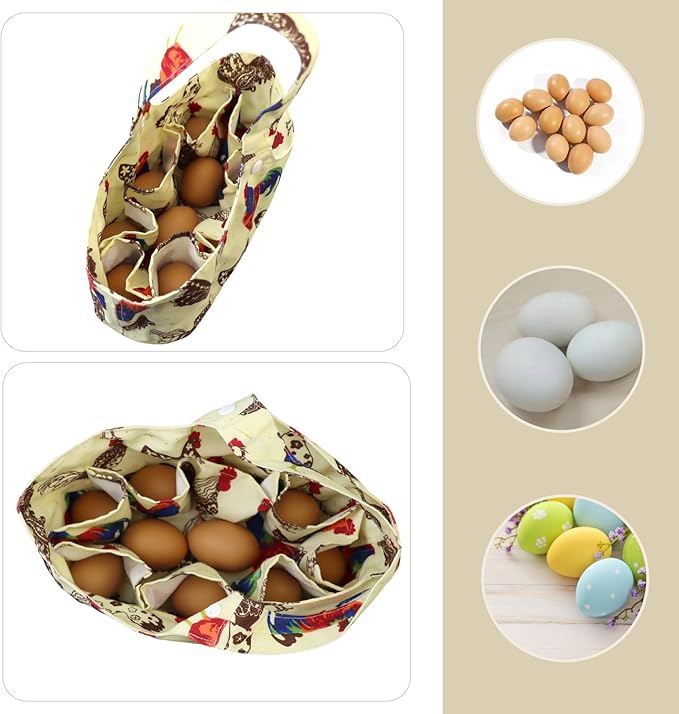 Mini Eggs Collecting Basket Tote Gathering Basket with 8 Pouches for Chicken Hen Duck Goose Eggs Housewife Farmhouse Garden