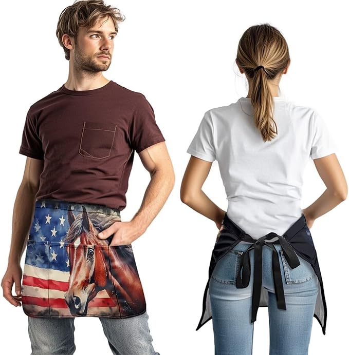 Waist Apron with 3 Pockets Waterproof 13 Inch Short Half Waist Aprons Women Men Server Aprons Waitress Waiter Apron