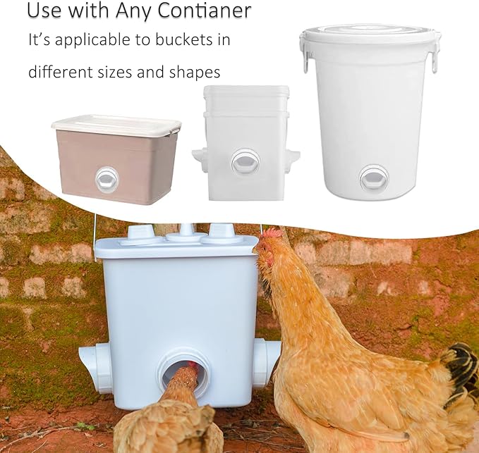 Chicken Feeder No Waste DIY Automatic Poultry Feeders 8 Ports with Covers Gravity Feed Kit for Buckets, Barrels, Bins, Troughs