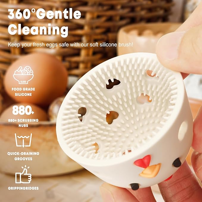 2PCS Silicone Egg Cleaner for Fresh Eggs,Reusable Cleaning Tools for Chicken Coop Accessories,Egg Washer, Egg Scrubber for Fresh Eggs,Egg Washer for Fresh Eggs Creative Chicken Shape Egg Brush 2White