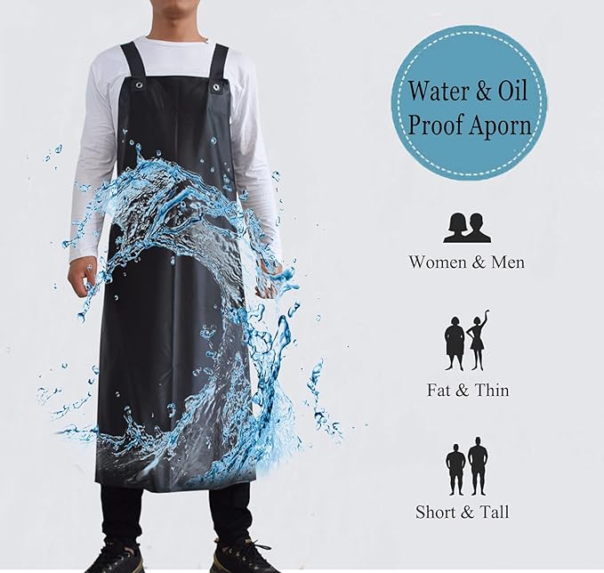 Waterproof Rubber Apron-43 Vinyl Waterproof Apron, Chemical Resistant Work Apron for Dishwashing,Dog Grooming,Cleaning,Butcher MD006-Black
