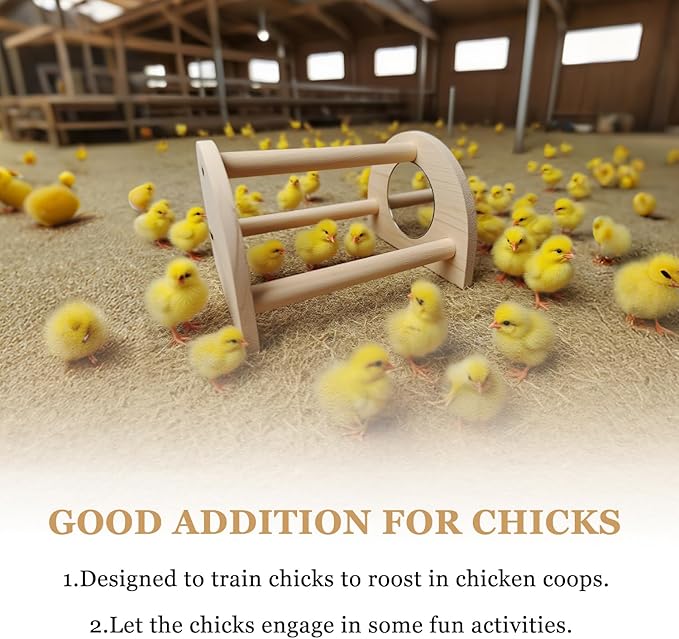 Chicken Perch - Chicken Roosting Perch with Natural Solid Wood, Hand-Polished Freestanding Design for Birds, Chicks & Parrots | Bird Cage Entertainment (Small, Semi-Circular with Mirror)