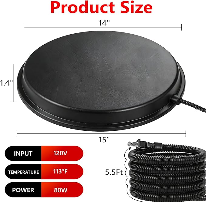 Poultry Water Heater Base for Winter, for Plastic/Metal Poultry Waterer, 14inch Thermostatically Controlled Heated Waterer for Chickens 80W,Chicken Coop Accessories