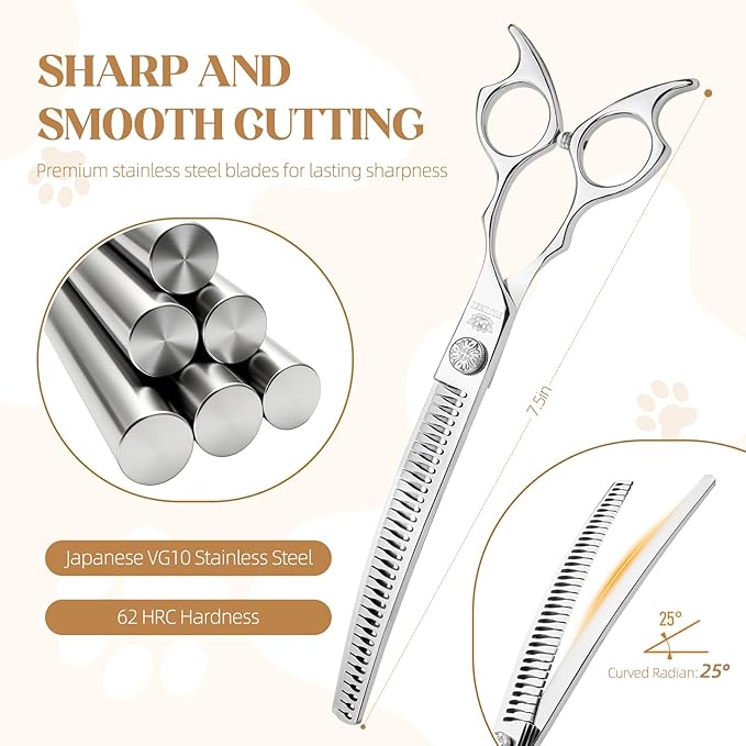 Curved Chunkers Shears Dog Grooming Professional 7.5 in Chunkers Scissors for Dogs Japan VG10 Stainless Steel Pet Grooming Thinning Scissors for Cut for Dogs and Cats.