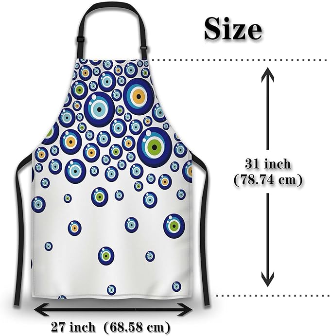 Housekeeping Apron for Women Blue Evil Eye Funny Aprons for Men for Kitchen Cooking Restaurant BBQ Painting Crafting Gardening 27” (W) x 31” (H), Waterproof Aprons