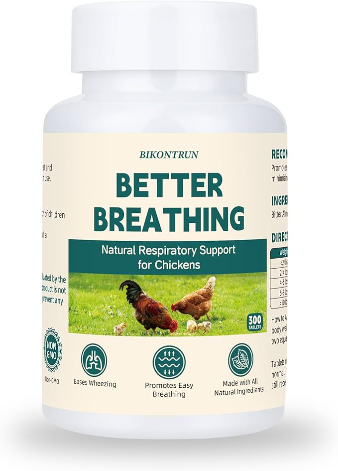 Chicken Respiratory Support Supplement - 300 Tablets - Poultry Breathing Aid Pills, Support Coughing & Wheezing, Promote Lung Health, Natural, Gentle Formula, Safe for Chickens of All Ages and Breeds