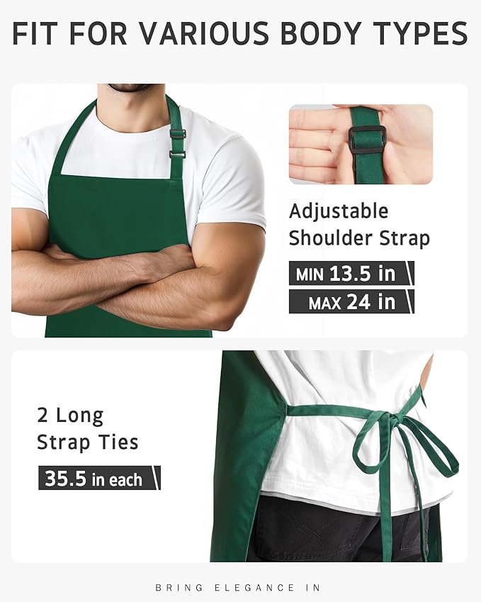 Syntus Adjustable Bib Apron with 2 Pockets Cooking Kitchen Aprons for Women Men Chef