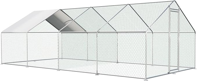 Large Metal Chicken Coop Walk-in Poultry Cage Chicken Runs for Yard with Coverd Chicken Pen for 40 Chickens Duck Rabbit House Outdoor