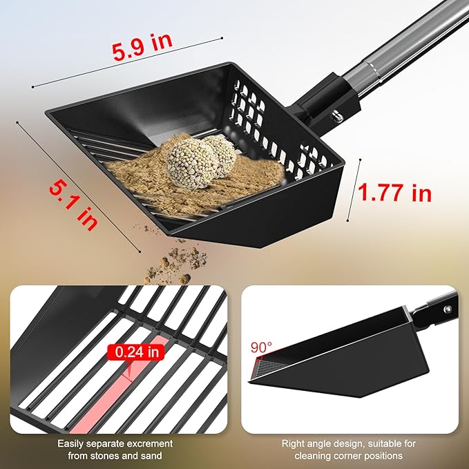 Metal Chicken Poop Scooper Heavy Duty Sifting Shovel Chicken Accessories Cleaning Tools Adjustable to 41.3" Long Handle Poop Shovel for Poultry Litter Scooper Supplies