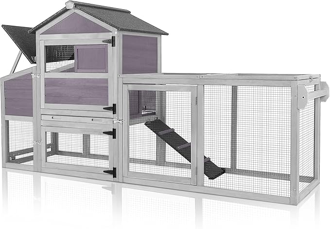 Mobile Chicken Coop Large Hen House Poultry Cage with Wheels, Weatherproof Asphalt Roof, Sectionable Nesting Box, Leakproof Pull-Out Tray for 4-6 Chickens, 82.4" L x 25.8" W x 44.1" H (Grey)
