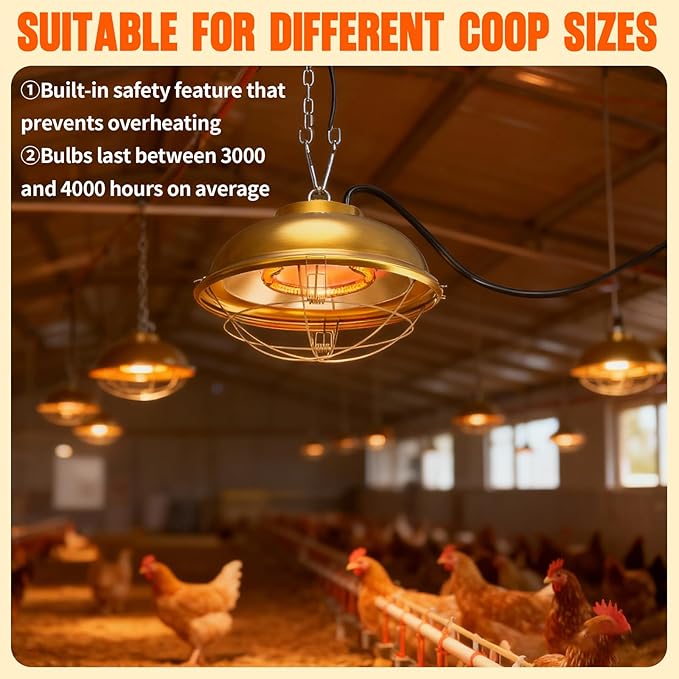 300W Heat Lamp for Chicken Coop - Waterproof Chicken Coop Heater for Indoor & Outdoor Used - Suitable for Chicken, Duck, Rabbit and Pet