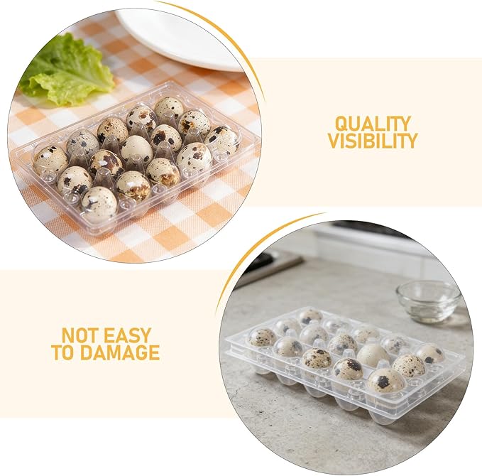Kisangel 30pcs 15 Grids Clear Quail Egg Carton - Plastic Quail Egg Storage Holder with Lid - Reusable Dispenser Holder for Small Pigeon Pheasant Egges