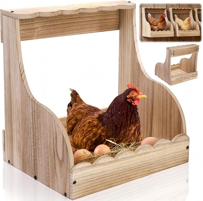 Single Compartment Hens Nesting Box, 14.5 x 13.75 x 13 Inch Wood Chicken Laying Eggs Boxes, Large Heavy Duty Chicken Coop Nest Box Accessories for Duck Birds Poultry, Easy Assembly
