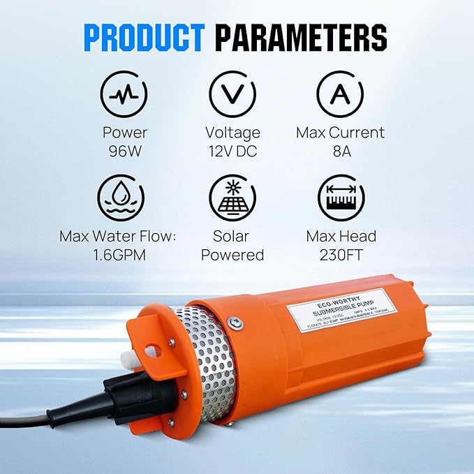 ECO-WORTHY Solar Submersible Pump Kit, 100W Solar Panle Kit and 12V DC Deep Well Pump-100ft/30m