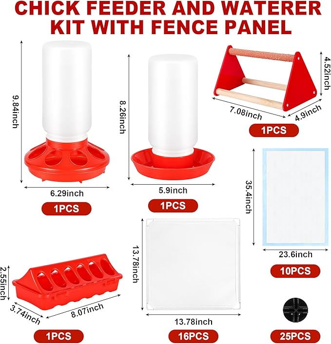 Chicken Brooder Box for Chicks, Brooder Box with Feeder and Waterer, Chick Starter Kit with Chick Perch for Small Poultry Ducks Quail