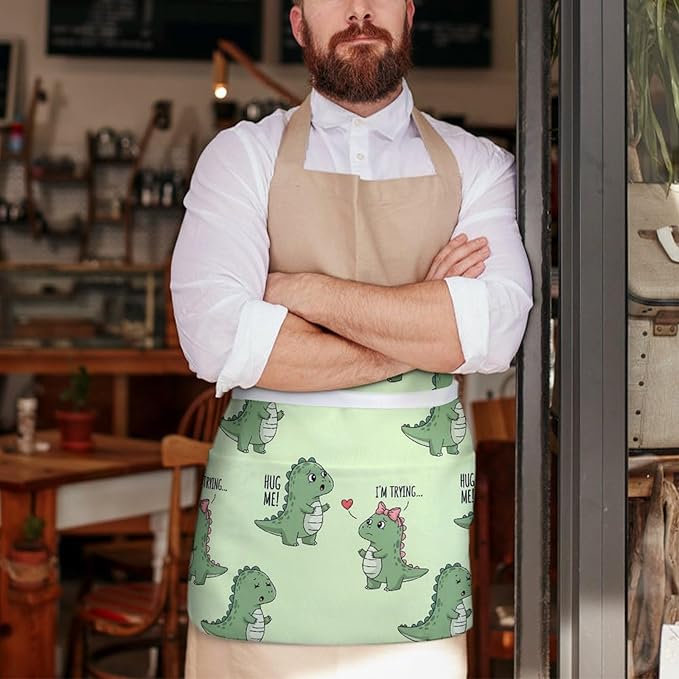 Half Apron with 3 Pockets Chef Cooking Kitchen Restaurant Aprons for Women Men