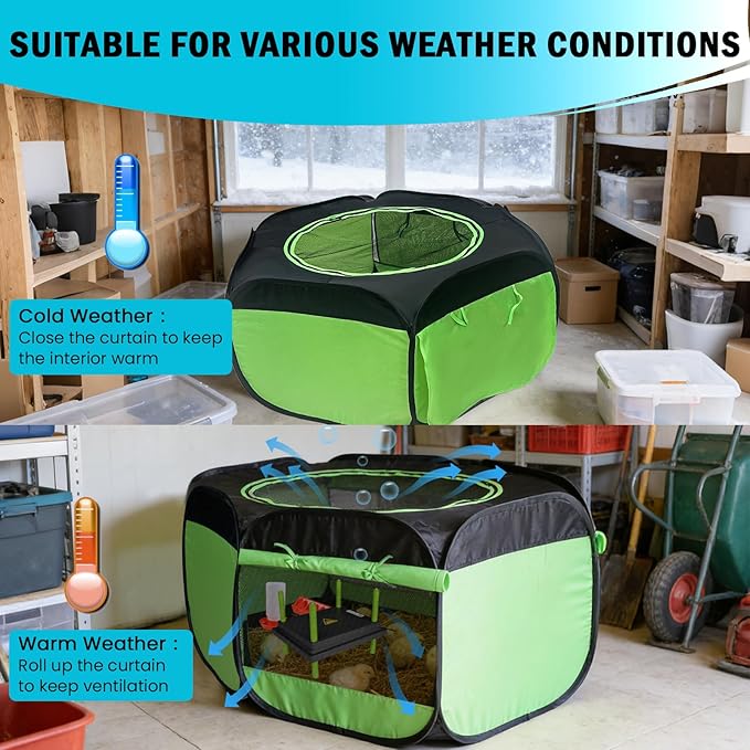 Chicken Brooder Box for Chick Starter Kit Upgrade Brooder Box for Chicks Brooder Tent with 10 * 12inch Brooder Heating Plate 4-in-1 Bundles with Chicken Feeder, Waterer (Brooder Set,Green)