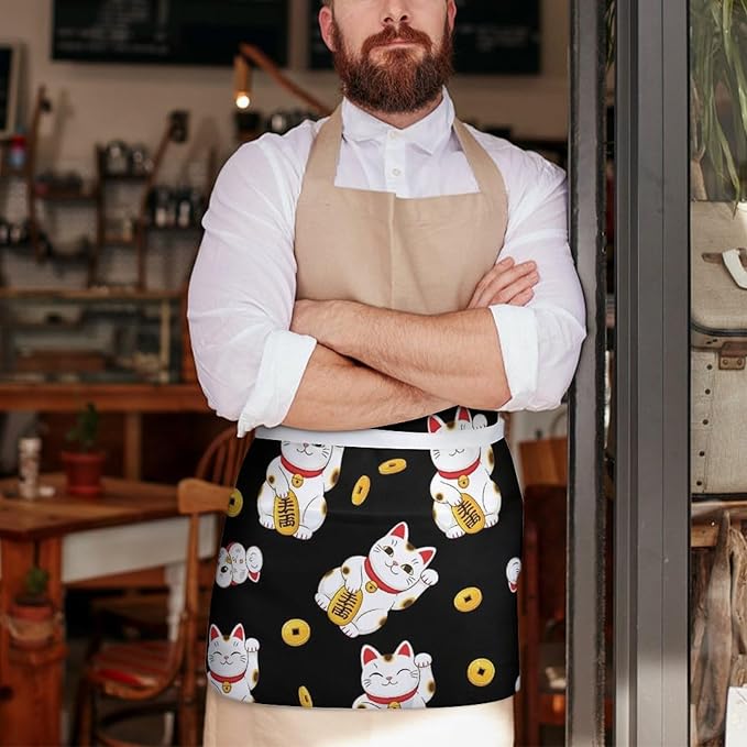 Unisex Apron for Cooking Server Waitress Half Waist Apron with 3 Pockets