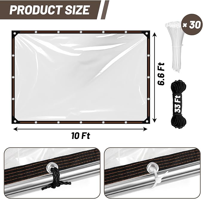 UNIFAMILY Chicken Coop Covers for Winter, Clear Tarp for Chicken Coop, Waterproof Chickens Run Cover with Rope & Cable Tie, Insulation Windproof Winterizing Cover for Poultry Patio