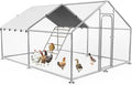 Large Metal Chicken Coop with Waterproof and UV-Resistant Cover,Chicken Run Outdoor Walk-in Cage Rabbit Duck Hen House for Yard Farm Use Spire Roof (10’ W x 9.9’ L x 6.4’ H)