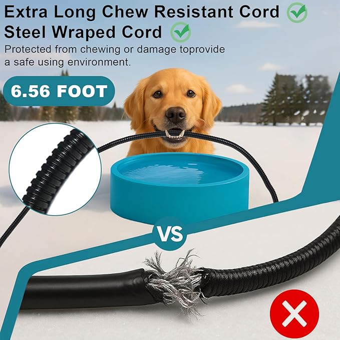 Pet Heated Bowl for Dog,Cat Warming Water Bowl with Chew Resistant Power Cord, Outdoor Waterproof Smart Uniform Heating for Small Animals Bird Chicken Rabbit Duck (108 fl oz, Blue)