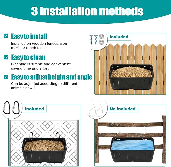 Chicken Feeder,Hanging Goat Feeders,Hanging Poultry Feeder for Sheep, Duck and Dog, Fence Feeder Trough Livestock Feeding Container, Chicken Coop Accessories, 3 Pack Black Chicken Feeder Waterer