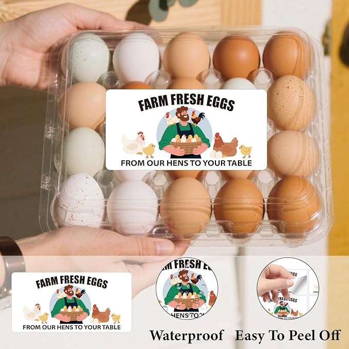 60Pcs 2" x 4" Farm Fresh Eggs Label Rectangle Egg Carton Stickers from Our Hens to Your Table Self Adhesive Packaging Tags for Box Container Business Farmhouse Markets Supplies