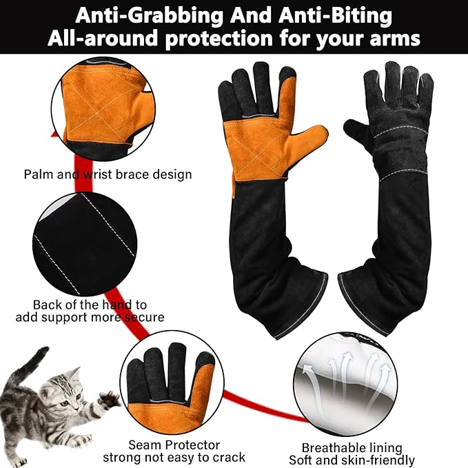 Animal Handing Gloves Bite Proof,Leather Welding Gloves,Multipurpose Puncture Proof Glove for Dog,Cat,Reptile,Snake