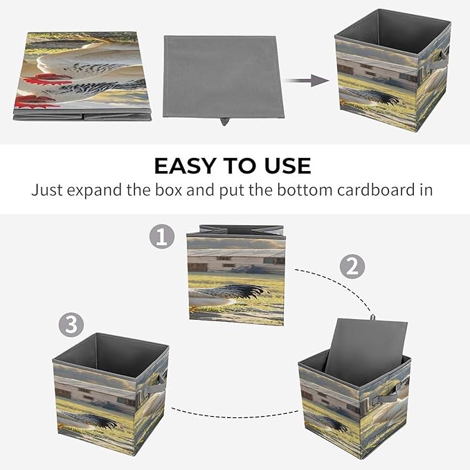 Chickens And Farm Cube Storage Bin Collapsible Storage Bins Large Capacity Fabric Storage Box Cubes Organizer with Dual Handles Baskets for Organizing Clothes Blankets