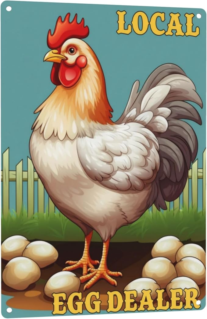 Local Egg Dealer Funny Chicken Coop Sign Farm Fresh Eggs Aluminum Sign Humorous Poultry Farm Decor Gift for Chicken Lovers Rustic Metal Sign 8x12 Inches Style-01
