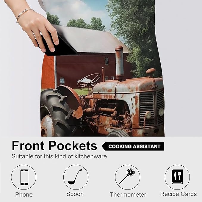 Company Farm Tractor Kitchen Apron Adjustable Bib Waterproof Restaurant Aprons with Pocket Unisex Personalized Chef Apron for Cooking Pottery Baking Painting
