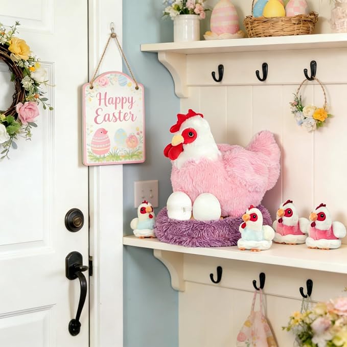 9 in 1 Chicken Stuffed Animal Set, Stuffed Chicken Plush Toy Zippered Egg Laying Hen with Baby Chicks Plush Chickens, Eggs and Coop Chicken Toys for Kids Girls Boys Birthday Easter Stuffers Gifts