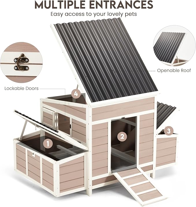 U-MAX Chicken Coop, 56" Large Wooden Chicken Hutch with 6 Nesting Boxes, Outdoor Hen House Chicken Cage,Brown
