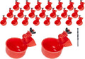 Chicken Waterer Cups, Automatic Chicken Drinkers, Chicken Water Dispenser,Poultry Drinker Set with Drill (Red, 24 Pack)
