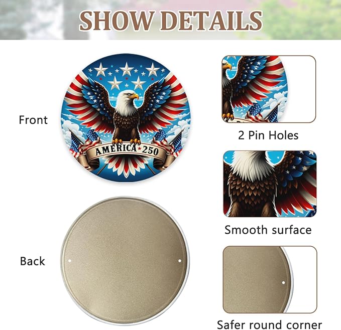 United States 250th Anniversary Round Metal Signs, Patriotic Eagle Home Decor Wall Signs, 1776-2026 America 250th Decorative Wall Signs, Gift for US Citizens