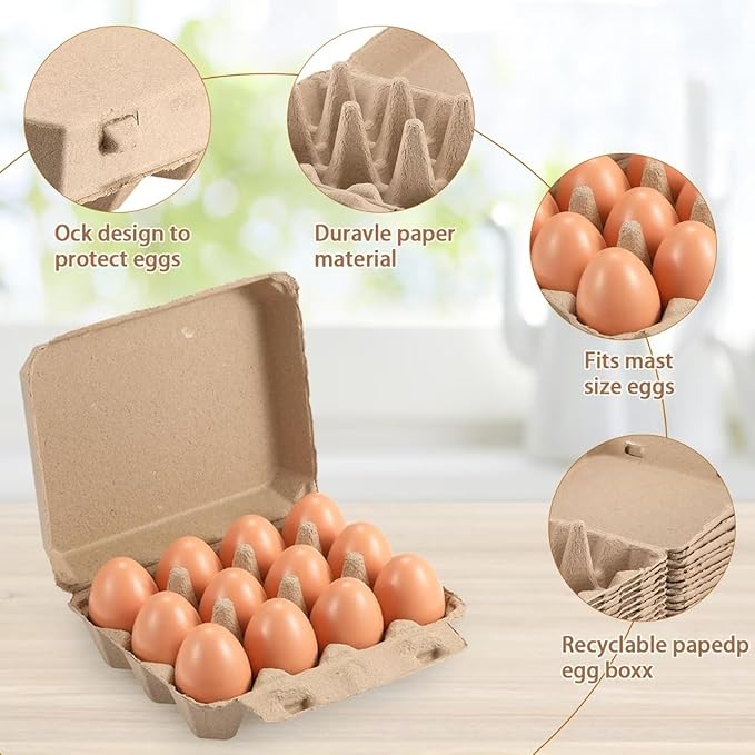 30 Pack Egg Cartons Bulk, 3x4 Style Reusable Empty Natural Paper Pulp Egg Cartons, Egg Storage Containers Holder,Sturdy Natural Pulp Material Perfect for Storing Extra Eggs.