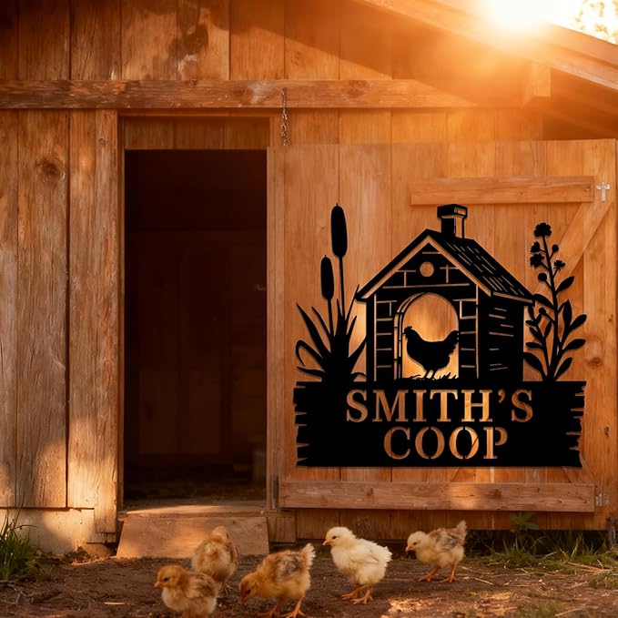 Chicken Coop Signs, Chicken Coop Decor, Chicken Coop Accessories, Custom Farm Sign, Personalized Fluffy Butt Hut Chicken Sign,Funny Signs for Chicken Coops, Chicken Metal Signs for Coop Funny Outdoor