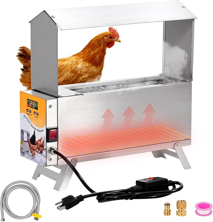 Chicken Waterer Heater for Winter,5L Automatic Chicken Water Heated with Adjustable Leg and Thermostat Control Freeze-Proof Poultry Water Heater Chciken Coop Accessories