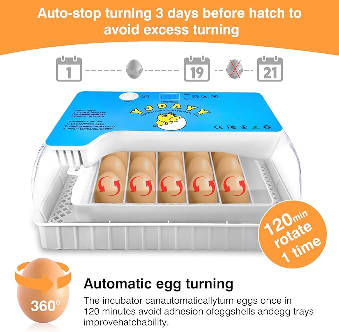 Incubators for Hatching Eggs 15-35 Eggs Incubator with Automatic Egg Turning and ℉Temperature Display LED Egg Candler Poultry Incubator for Hatching Chicken Duck and Quail Egg Incubator (Blue)