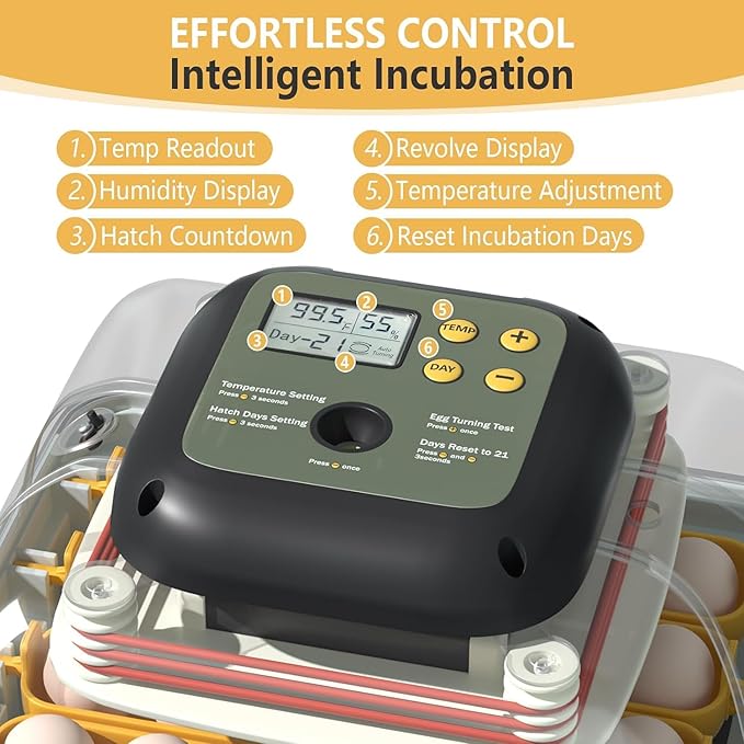 MIKIROY Chicken Egg Incubator with Automatic Egg Turning, Humidity Control, Temperature Control, and Egg Candler – Incubators for Hatching Chicken, Duck and Quail Eggs, Holds 24 Eggs (Gray)