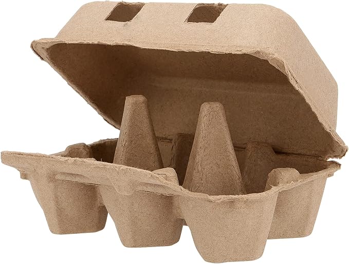 SINJEUN 50 Pack Egg Cartons, 6 Count Pulp Fiber Empty Egg Carton, Eggs Storage Containers for Family, Farm, Travel, Market, Brown